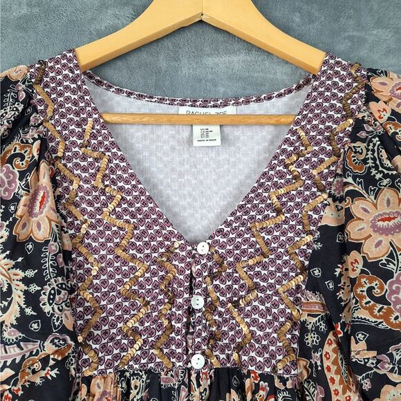 Womens Top Medium Boho Peasant Hippie Sequins‎ Floral Paisley Cottagecore Casual - Picture 3 of 7